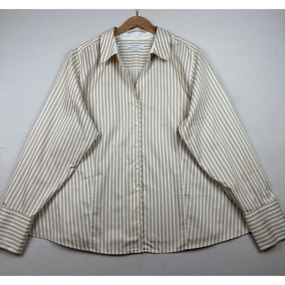 Foxcroft NYC Heritage Non-Iron Button Up Dress Shirt 3X* White Tan Career Office